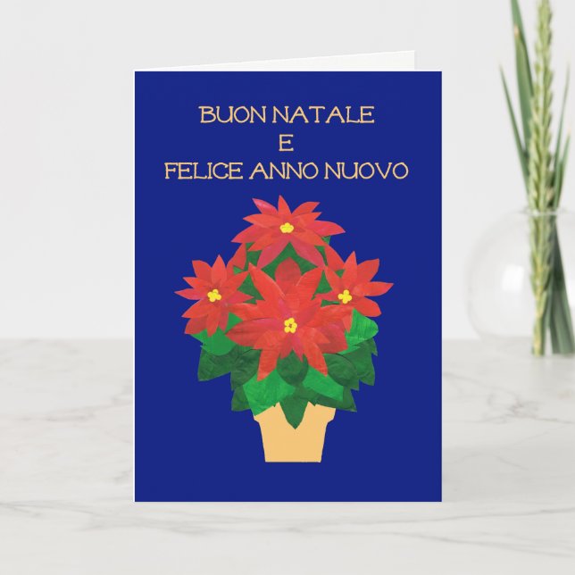 Cartes Pour Fêtes Annuelles Poinsettias rouges sur la salutation de langue (Devant)
