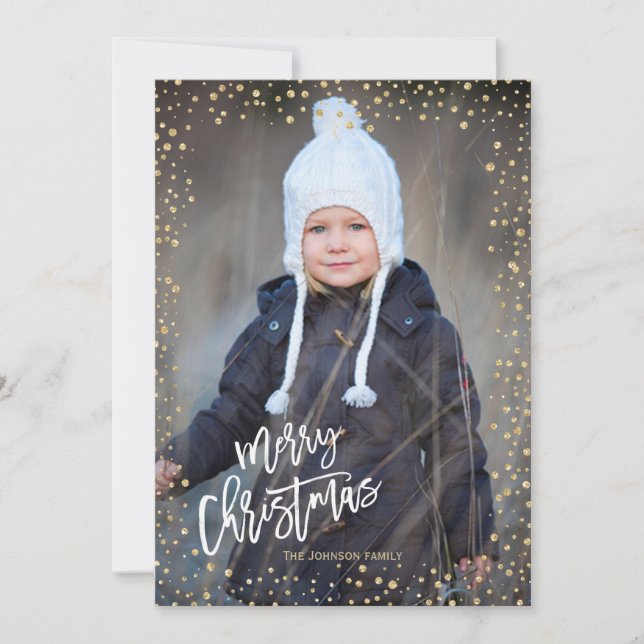 Cartes Pour Fêtes Annuelles Point doré moderne avec lettrage blanc Noël (Devant)