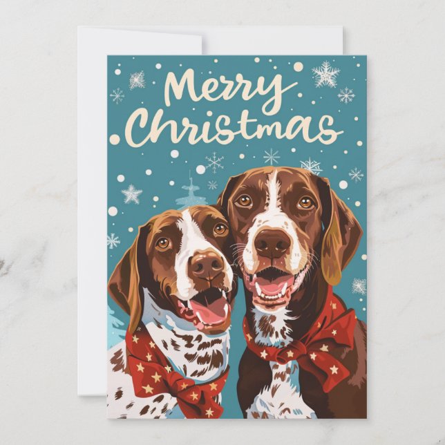 Cartes Pour Fêtes Annuelles Pointeur à cheveux allemand Joyeux Noël (Devant)