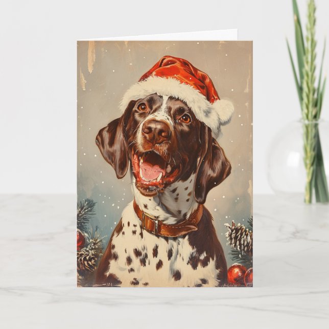 Cartes Pour Fêtes Annuelles Pointeur à cheveux germanique personnalisé Noël (Devant)