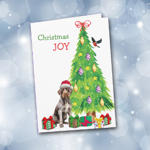 Cartes Pour Fêtes Annuelles Pointeur À poils durs allemand, oiseau et sapin de