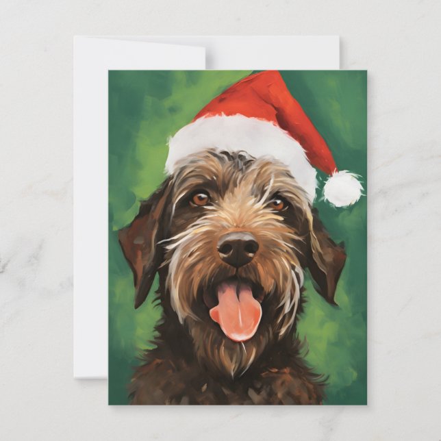 Cartes Pour Fêtes Annuelles Pointeur à poils durs Griffon peinture de Noël (Devant)