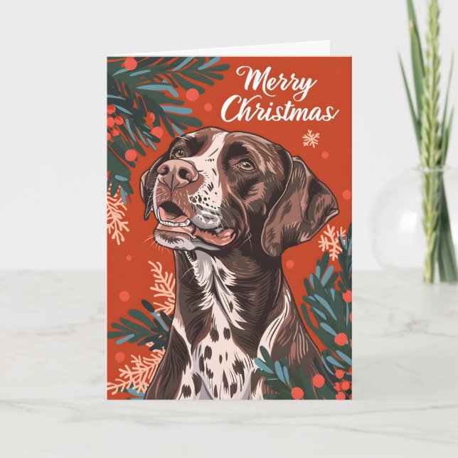 Cartes Pour Fêtes Annuelles Pointeur allemand de Noël (Devant)