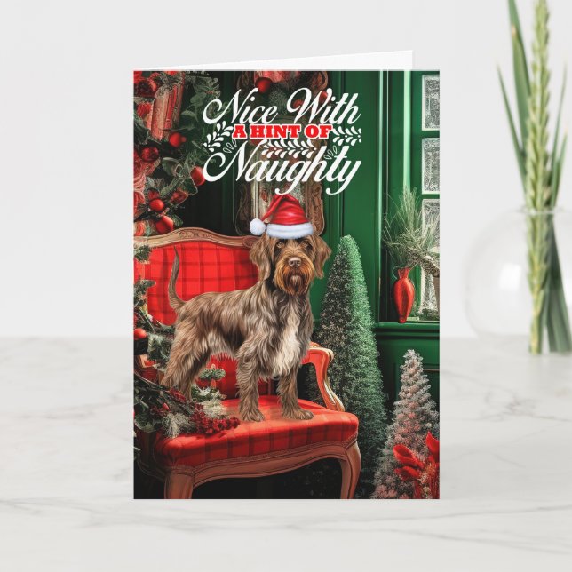 Cartes Pour Fêtes Annuelles Pointeur Griffon Dog Naughty ou Nice (Devant)