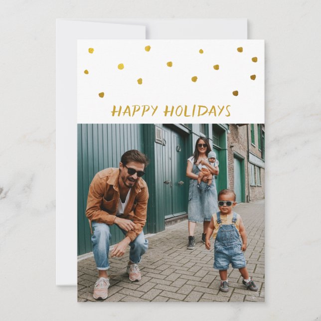 Cartes Pour Fêtes Annuelles Points Abstraits Dorés Joyeux Vacances Photo Deux  (Devant)