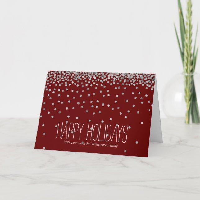 Cartes Pour Fêtes Annuelles Points Confetti Argent et Rouge (Devant)