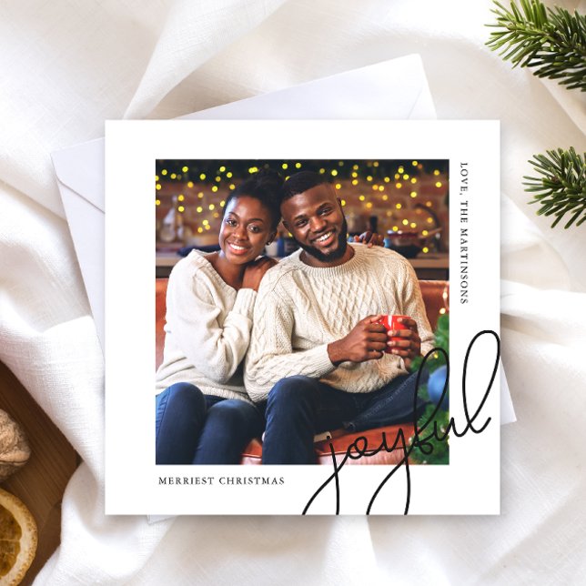 Cartes Pour Fêtes Annuelles Points de Noël simples Black Joyful Script Photo (Créateur téléchargé)