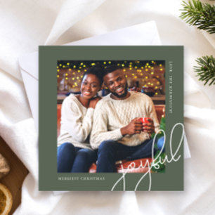 Cartes Pour Fêtes Annuelles Points de Noël simples Green Joyful Script Photo