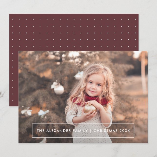 Cartes Pour Fêtes Annuelles Points simples et élégants Photo de Noël (Devant / Derrière)