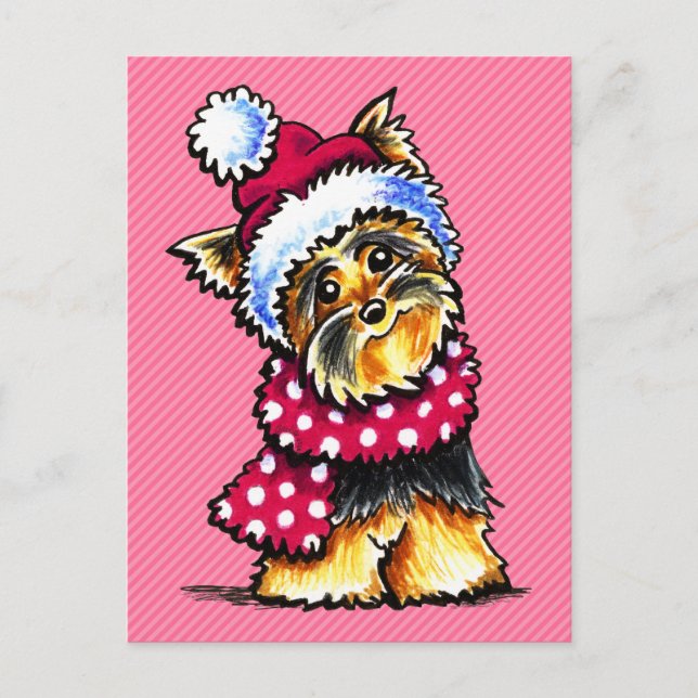 Cartes Pour Fêtes Annuelles Pois d'écharpe d'hiver de Yorkie (Devant)