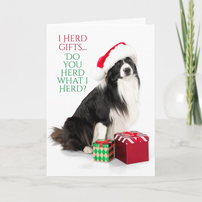 Cartes Pour Fêtes Annuelles Poison Herding Border Collie With Santa Hat (Devant)