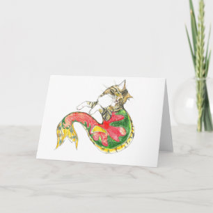 Cartes Pour Fêtes Annuelles Poisson-chat de Noël (arrière - plan blanc)