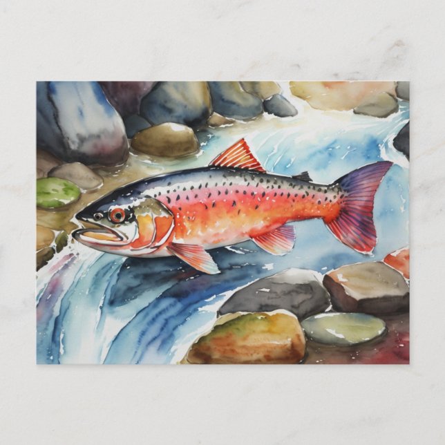 Cartes Pour Fêtes Annuelles *~* Poisson Saumon Nager Eau de la rivière AP49 (Devant)