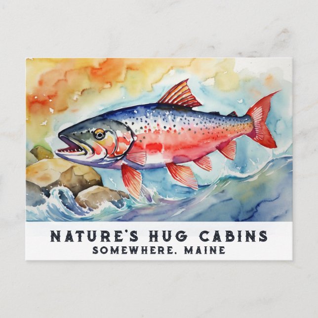 Cartes Pour Fêtes Annuelles *~* Poissons Saumons Rocks AP49 Peinture artistiqu (Devant)