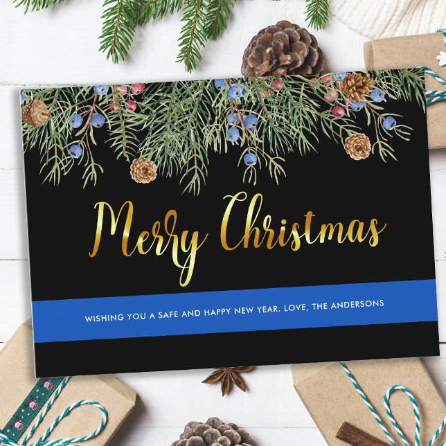 Cartes Pour Fêtes Annuelles Police Joyeux Noël mince Ligne bleue (Créateur téléchargé)