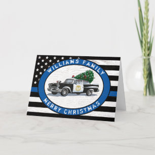 Cartes Pour Fêtes Annuelles Police Ligne Bleue Mince Drapeau Vintage Voiture N