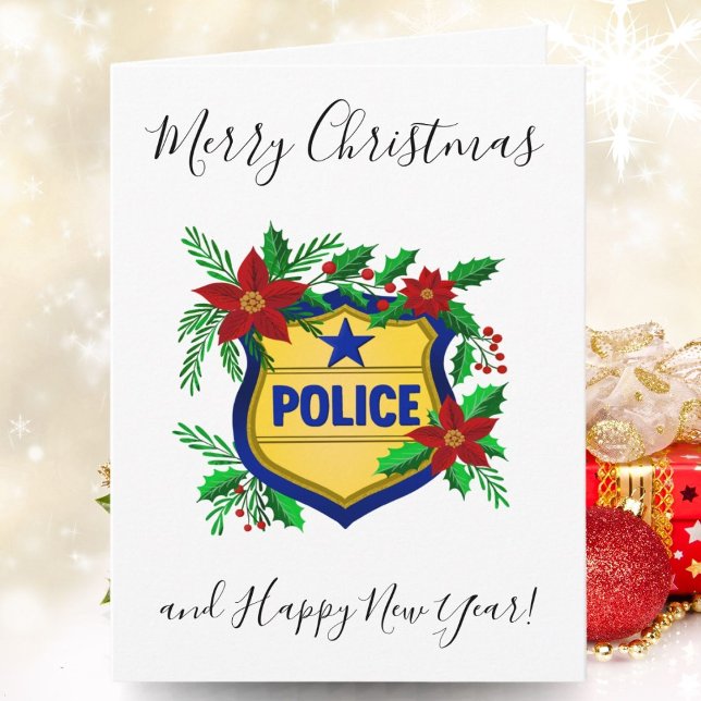 Cartes Pour Fêtes Annuelles Police Merry Christmas & Happy New Year Shield (Créateur téléchargé)