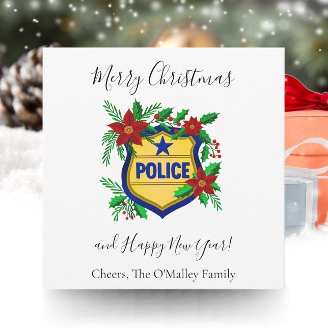 Cartes Pour Fêtes Annuelles Police Merry Christmas & Happy New Year Shield (Créateur téléchargé)