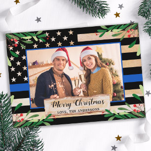 Cartes Pour Fêtes Annuelles Police Mince Ligne bleue Drapeau américain Noël