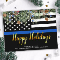 Police Noël Joyeux Vacances Mince Ligne Bleue