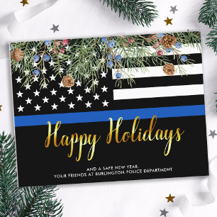 Cartes Pour Fêtes Annuelles Police Noël Joyeux Vacances Mince Ligne Bleue