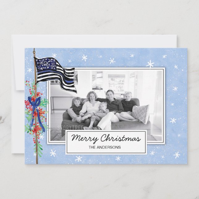 Cartes Pour Fêtes Annuelles Police Thin Blue Line Flag Holly Family (Devant)