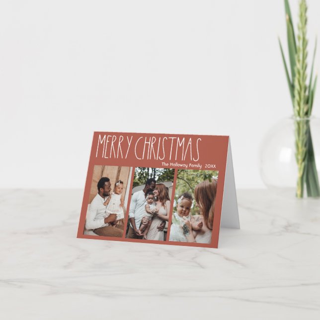Cartes Pour Fêtes Annuelles Polka Boho Rouge Point Noël Trois Photos Pliées (Devant)