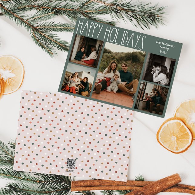 Cartes Pour Fêtes Annuelles Polka Boho vert point cinq photos (Créateur téléchargé)