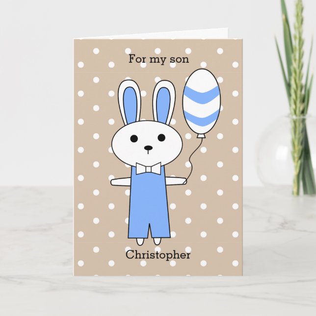 Cartes Pour Fêtes Annuelles Polka Dot Bleu Bunny Pâques (Devant)