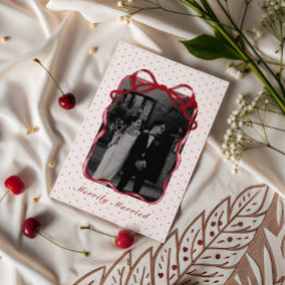 Cartes Pour Fêtes Annuelles Polka Dot Bow Photo Merrily Married Couple Wedding