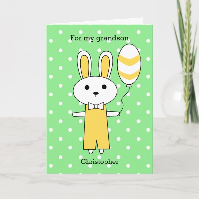 Cartes Pour Fêtes Annuelles Polka vert point jaune lapin de Pâques (Devant)