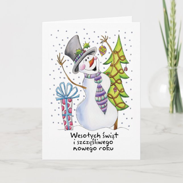 Cartes Pour Fêtes Annuelles Polonais - bonhomme de neige - bonhomme de neige (Devant)