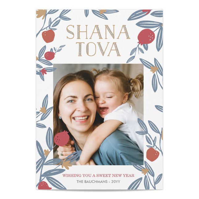 Cartes Pour Fêtes Annuelles Pomegrenate Florals Rosh Hashanah Photo Card (Créateur téléchargé)