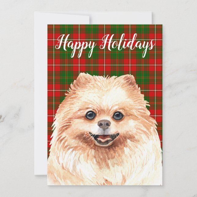 Cartes Pour Fêtes Annuelles Pomeranian à l'aquarelle personnalisé (Devant)