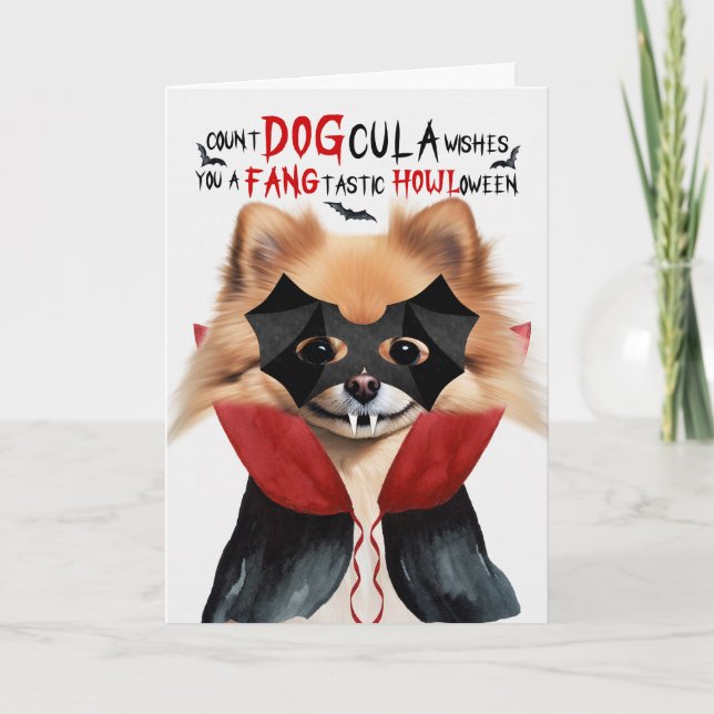 Cartes Pour Fêtes Annuelles Pomeranian Dog Funny Count DOGcula Halloween (Devant)