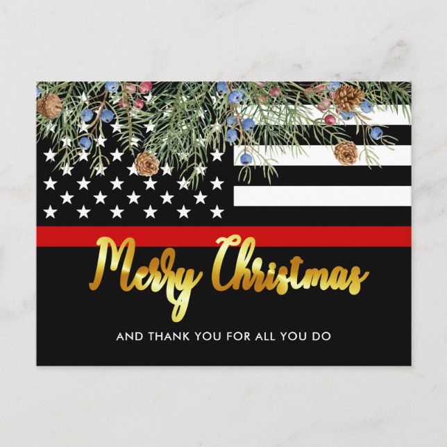 Cartes Pour Fêtes Annuelles Pompier de Noël Service d'incendie Merci (Devant)