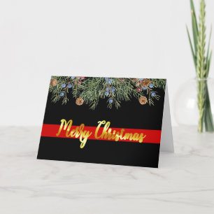 Cartes Pour Fêtes Annuelles Pompier Joyeux Noël Mince Ligne rouge