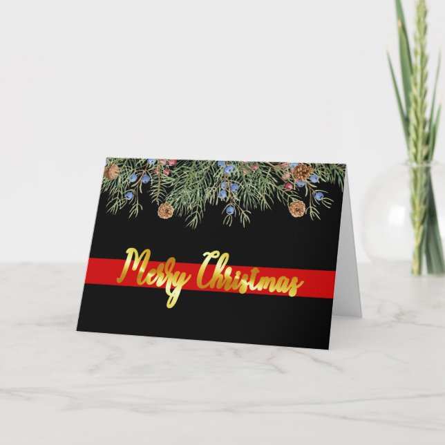 Cartes Pour Fêtes Annuelles Pompier Joyeux Noël Mince Ligne rouge (Devant)