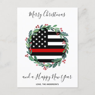 Cartes Pour Fêtes Annuelles Pompier Mince ligne rouge moderne couronne de Noël