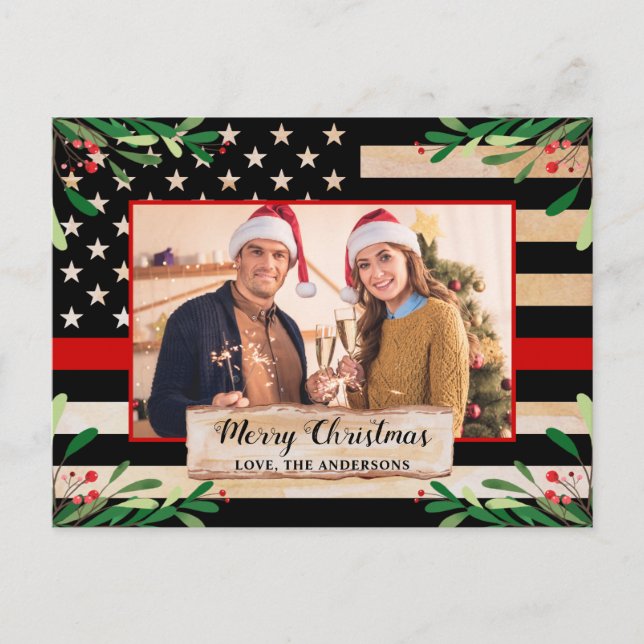 Cartes Pour Fêtes Annuelles Pompier Mince Red Line Drapeau américain Noël (Devant)