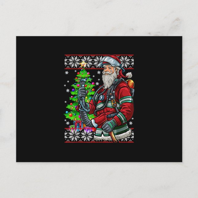 Cartes Pour Fêtes Annuelles Pompier Père Noël Feu Costume Feu Vilain (Devant)