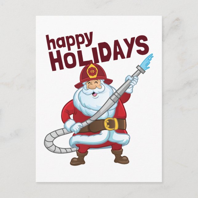 Cartes Pour Fêtes Annuelles Pompiers Noël Père Noël Pompier (Devant)