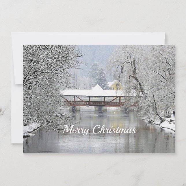 Cartes Pour Fêtes Annuelles Pont couvert neige Photo Appartement de Noël (Devant)