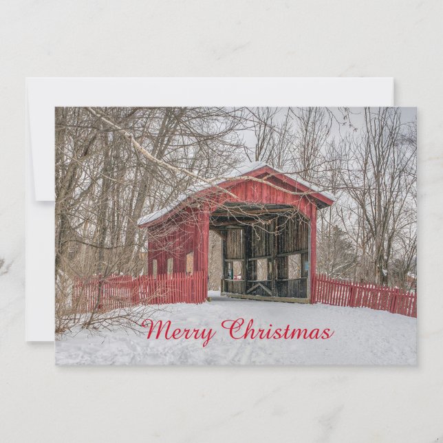 Cartes Pour Fêtes Annuelles Pont couvert Neige rouge Photo Appartement de Noël (Devant)