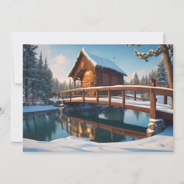 Cartes Pour Fêtes Annuelles Pont en bois enneigé (Devant)