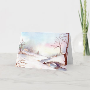 Cartes Pour Fêtes Annuelles Pont Neige Aquarelle Peinture Paysage