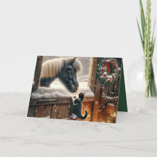 Cartes Pour Fêtes Annuelles Pony et Kitten Dans la grange de Noël