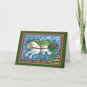 CARTES POUR FÊTES ANNUELLES PONY PULLING PINECONE SLEIGH DE NOËL VOLANT