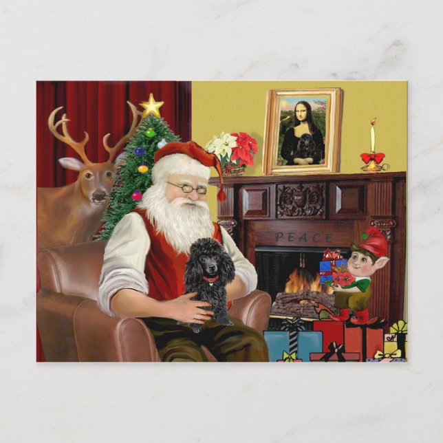 Cartes Pour Fêtes Annuelles Poodle de Père Noël (noir) (Devant)