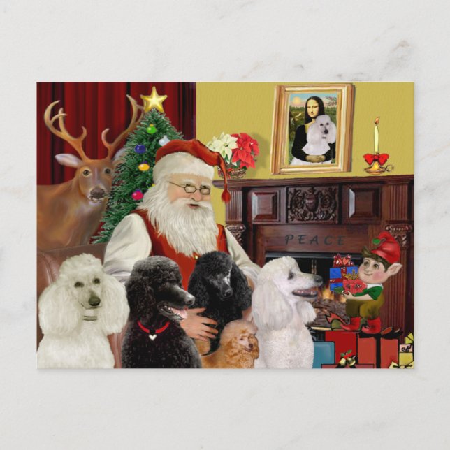 Cartes Pour Fêtes Annuelles Poodles de Père Noël (St+T) (Devant)